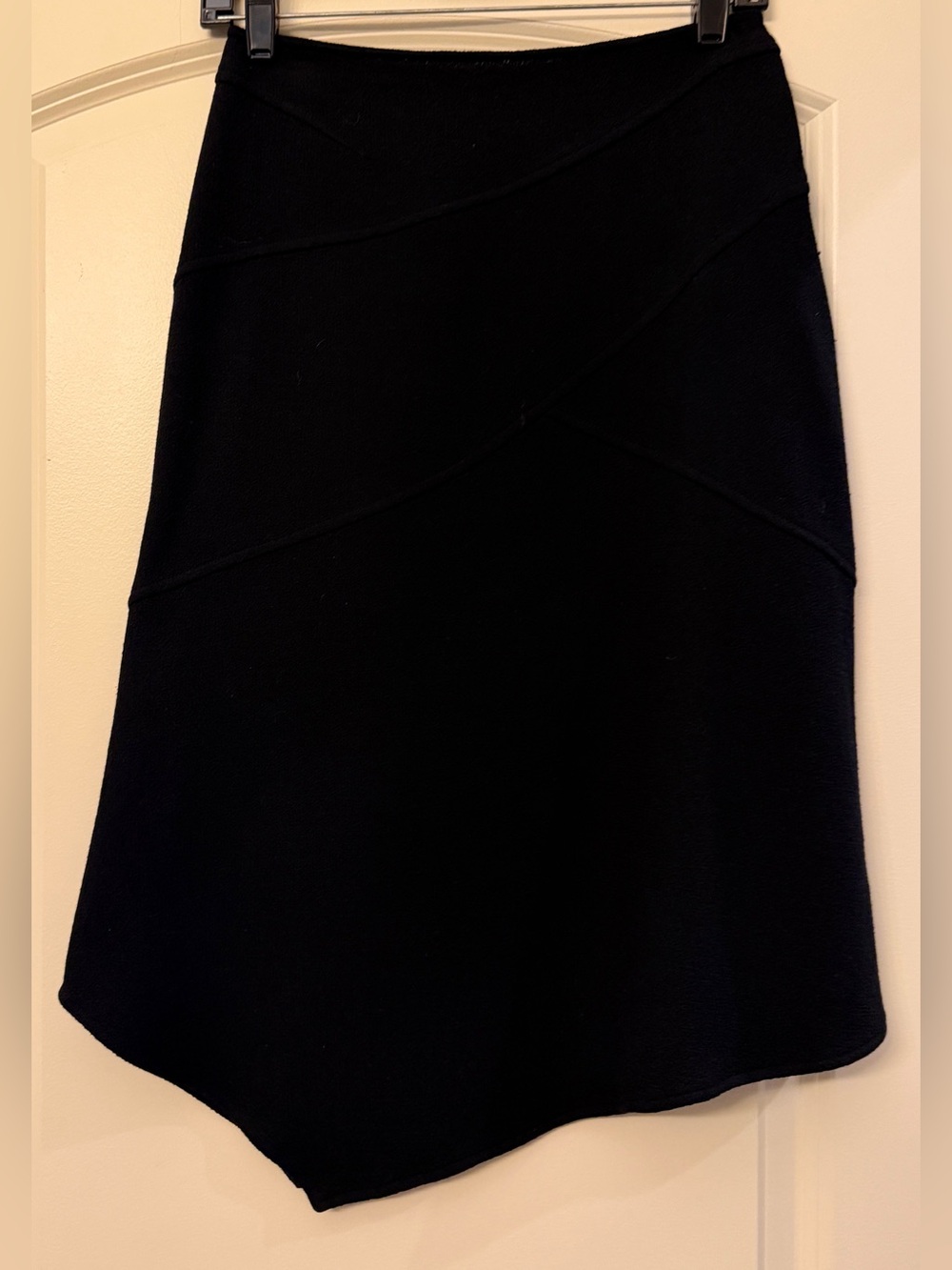 Vintage Teri Jon for Rickie Freeman Black 100% Wool A-line Asymmetrical Skirt  2